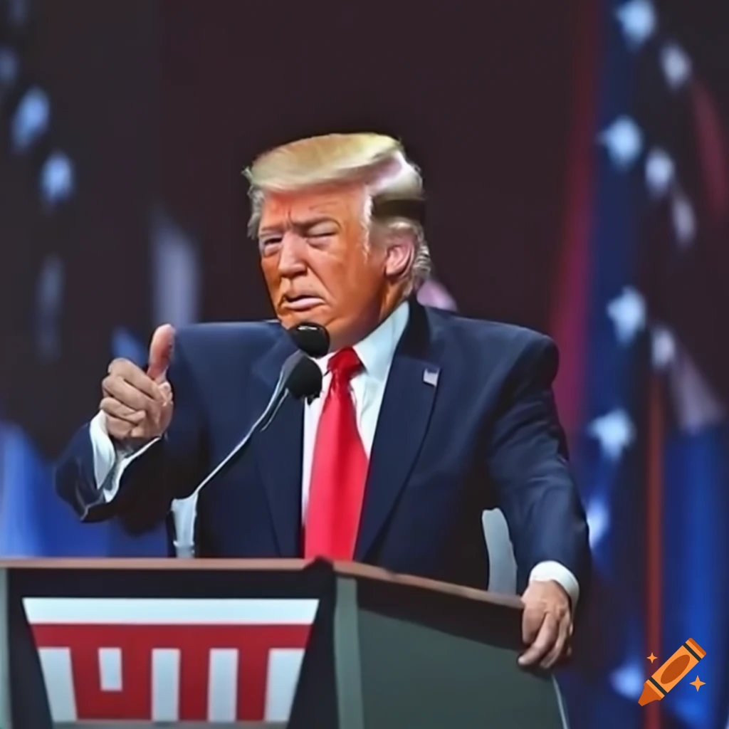 Public speech with a large crowd and podium