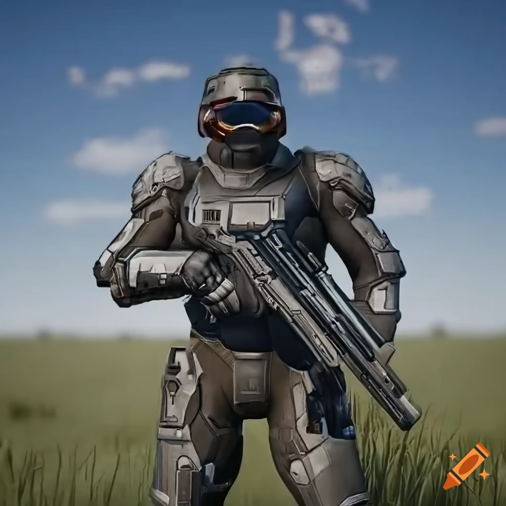 American sci-fi soldier with sci-fi weapon and armor in Unreal Engine 5 setting