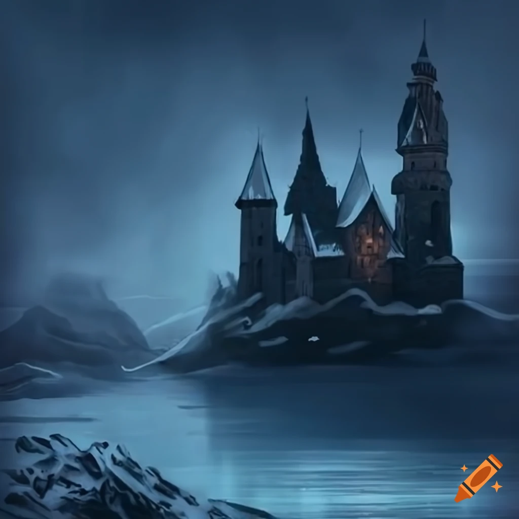 Dark winter castle on Craiyon