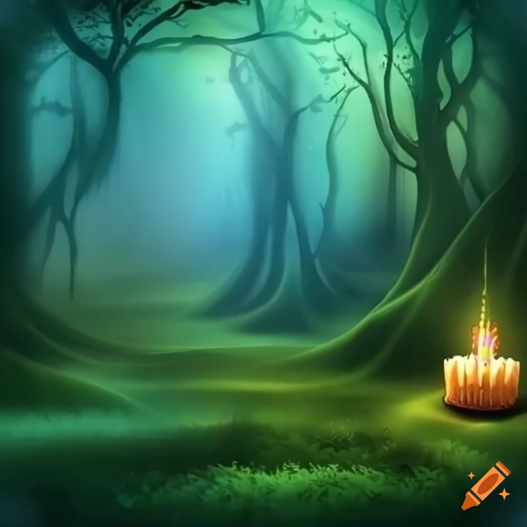 Enchanted forest background for a happy birthday card