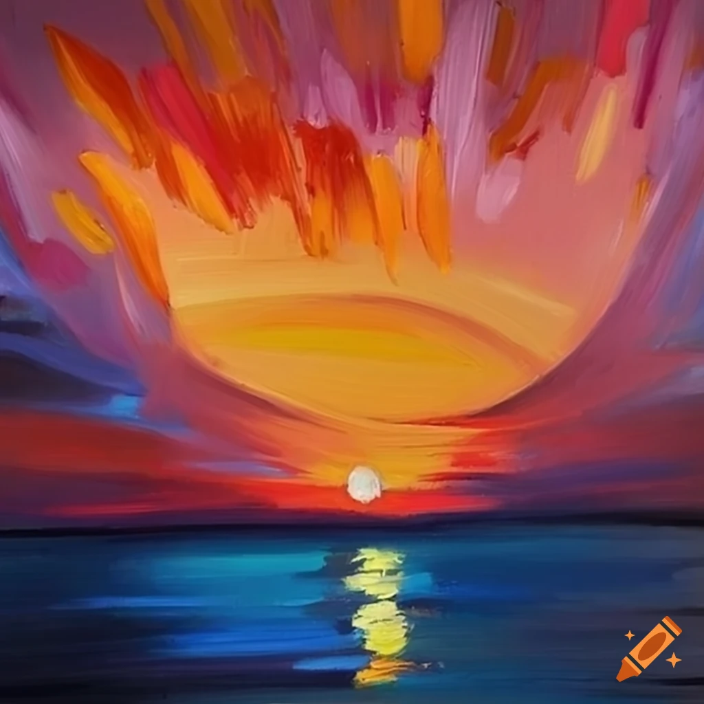 Sunset oil painting with warm colors and brush strokes on Craiyon