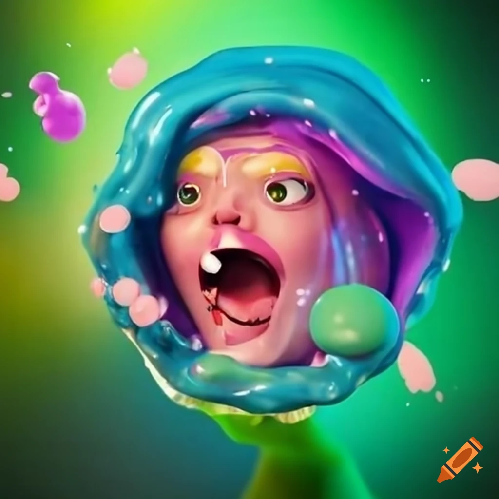 Illustration of people fighting slime inside a thought bubble