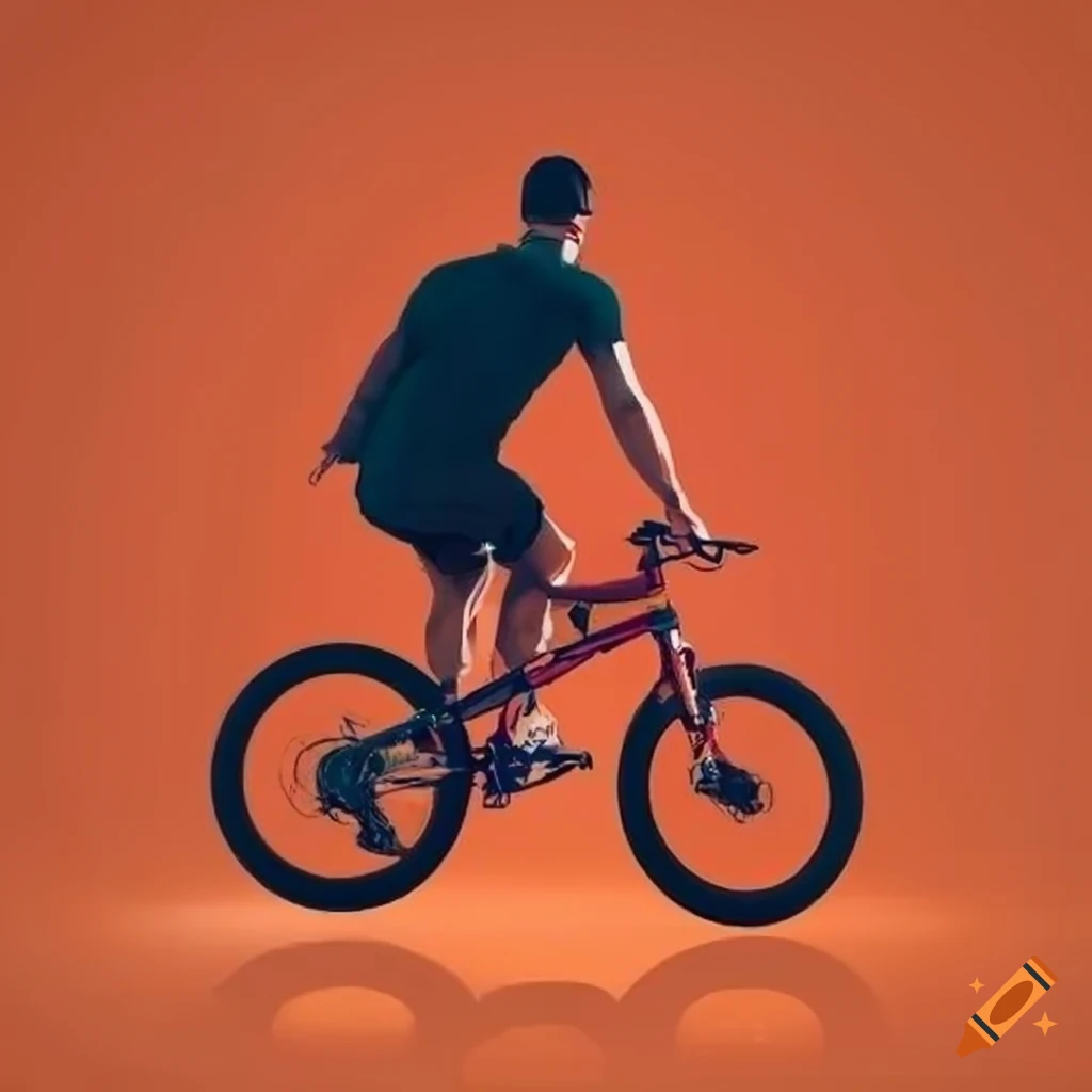 Young man on a mountain bike with red t-shirt in mountain landscape