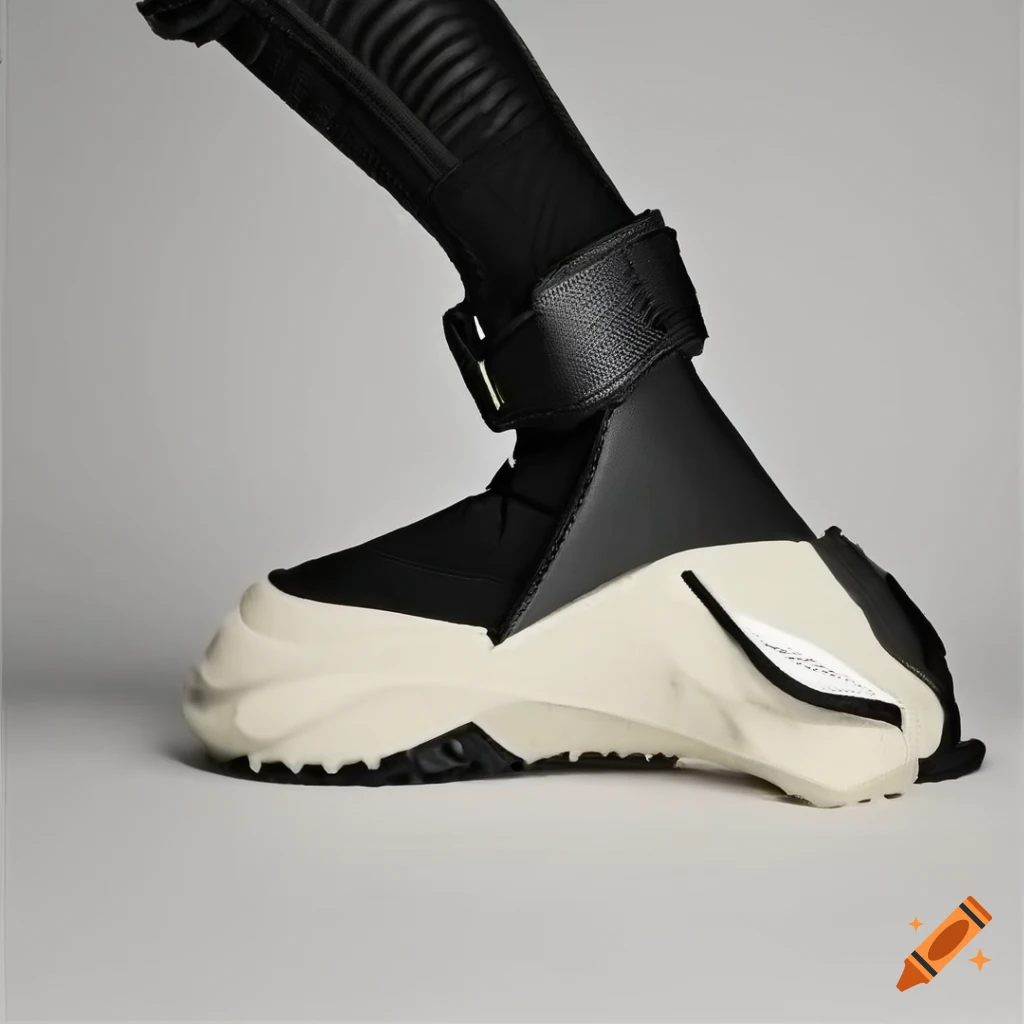 Side view of a futuristic yeezy adidas ski boot with a white background ...