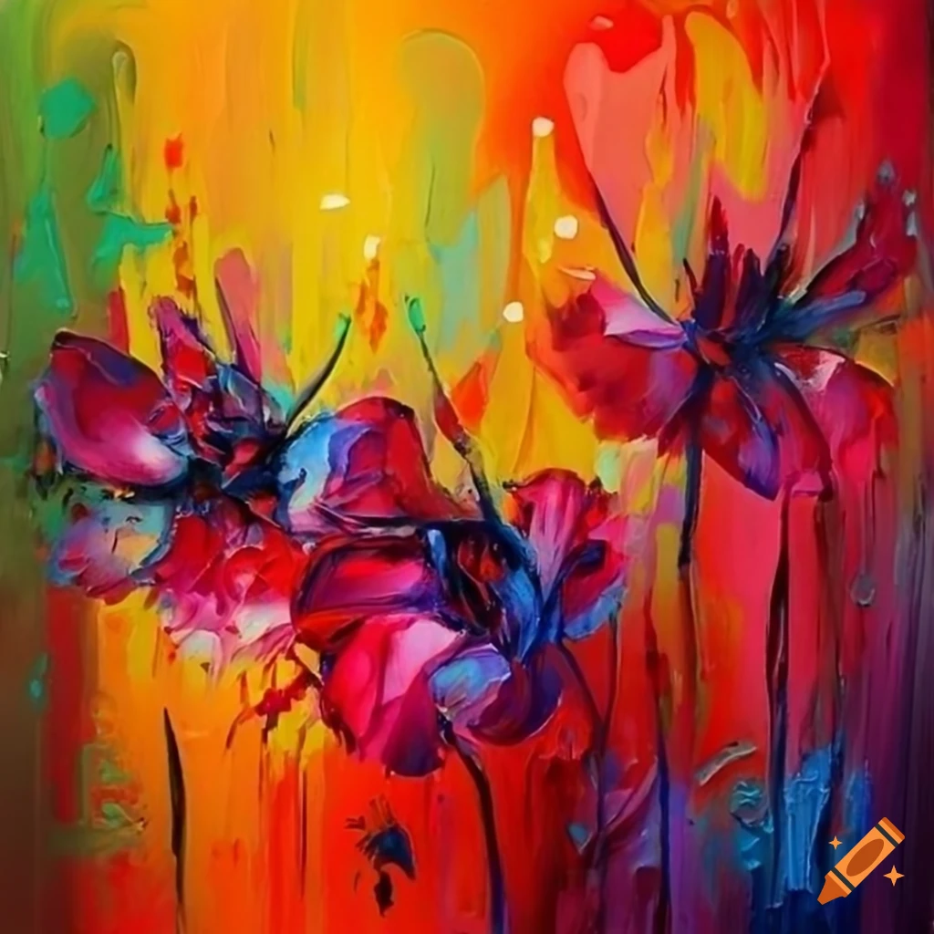 Abstract knife painting of flowers on Craiyon