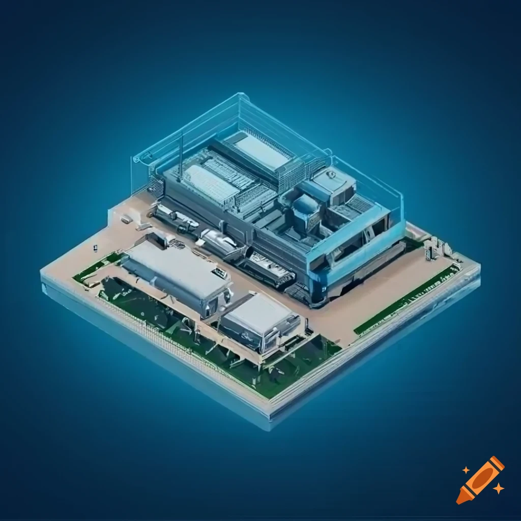 Enormous military factory complex with parking lot and highways in ...