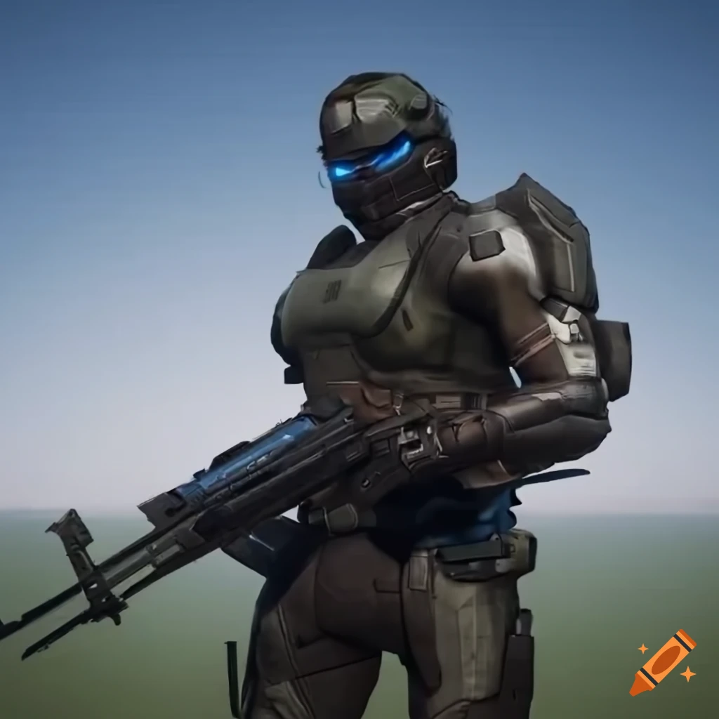 American sci-fi soldier with sci-fi weapon and armor in Unreal Engine 5 setting