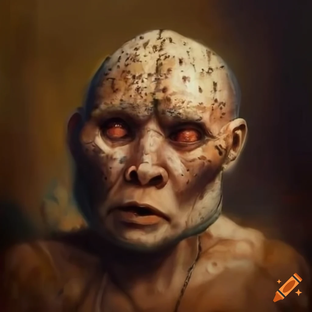 Photorealist painting of ancient civilization giant heads emerging from the ground