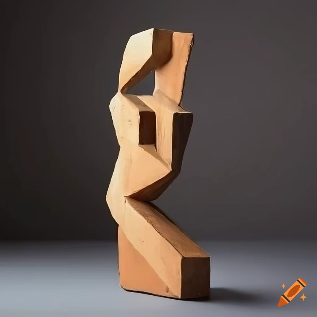 Cubist sculpture of a female figure in rough painted wood