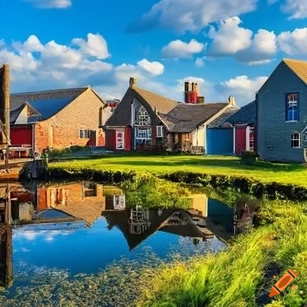 Waterside village scenery