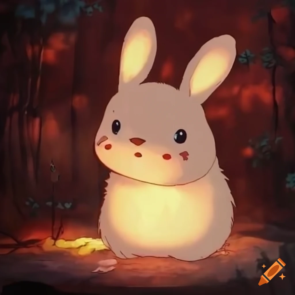 Enchanting and fluffy fire bunny from the Studio Ghibli universe