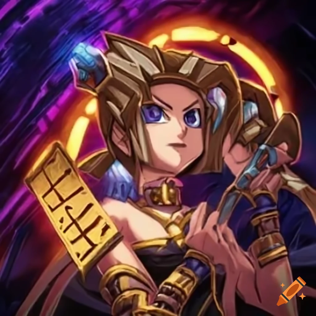 Yugioh card art, Ingénieur des Runes: Un spécialiste en technologie ancienne et en runes magiques. Capacités: Création de barrières énergétiques, activation de dispositifs technologiques