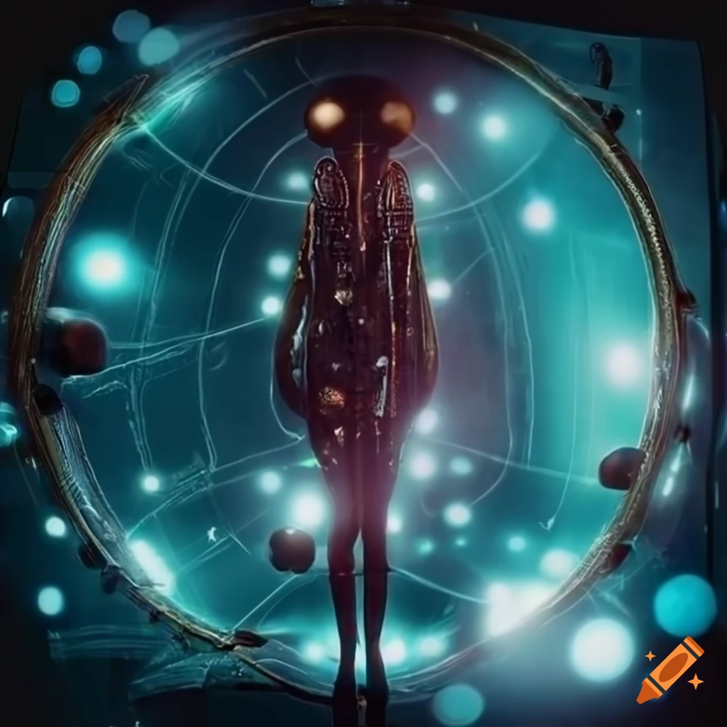 Surrealist alien machines and spaceship in the cosmos
