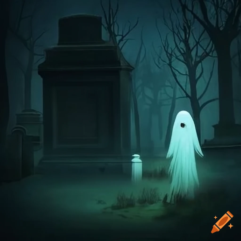 Ghosts in a cemetery at night