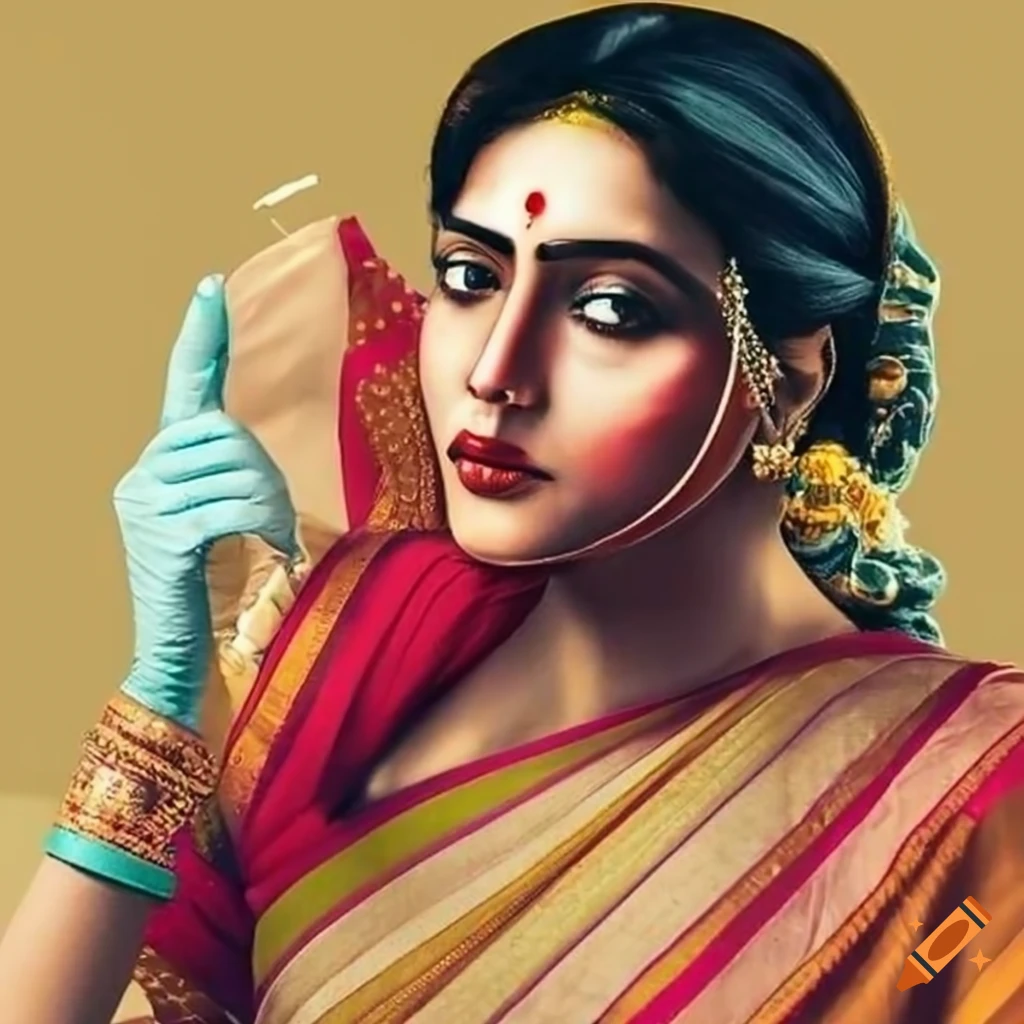 Indian women in sari and sterile gloves on Craiyon
