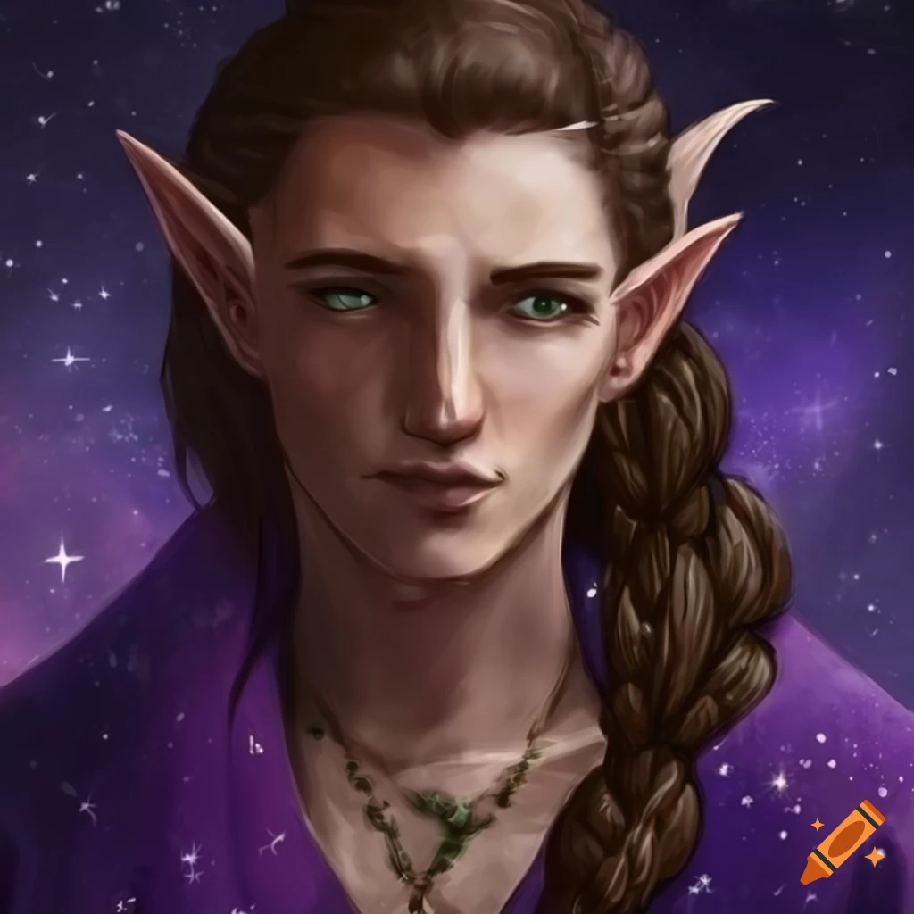 Male half-elf circle of the stars druid with dark brown hair and a ...