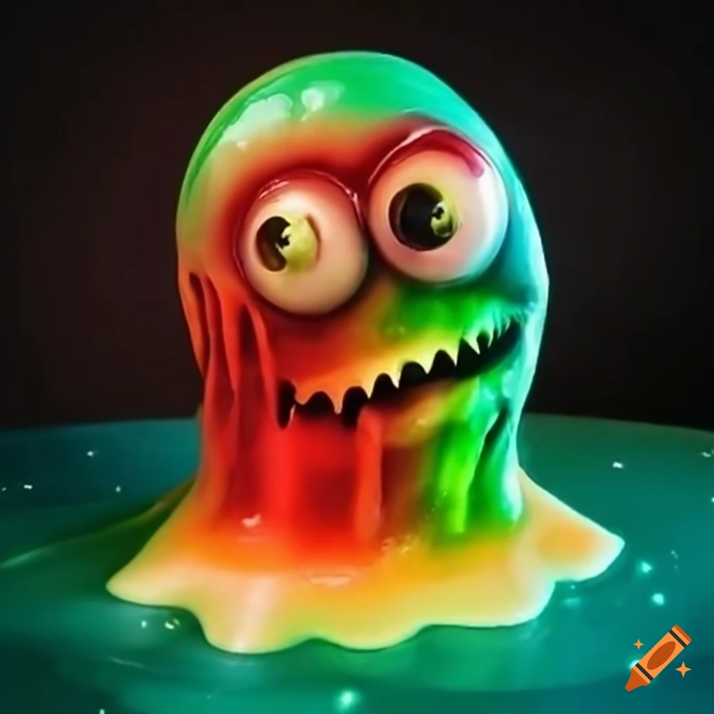 Colorful and wobbly jello monster on Craiyon