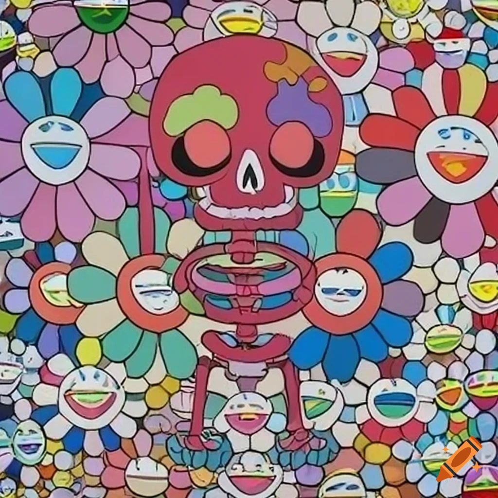 57-colour skeleton art by takashi murakami and masaaki yuasa on Craiyon