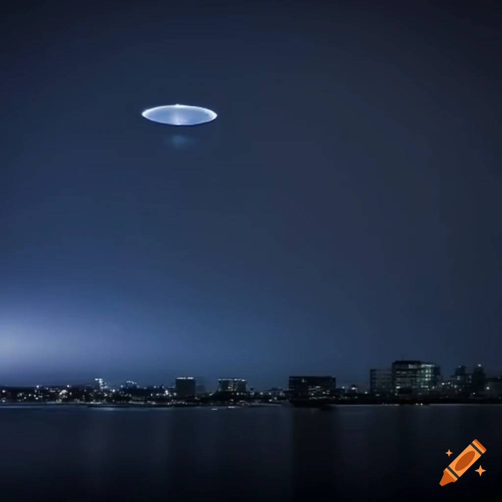 UFO flying above a city at night