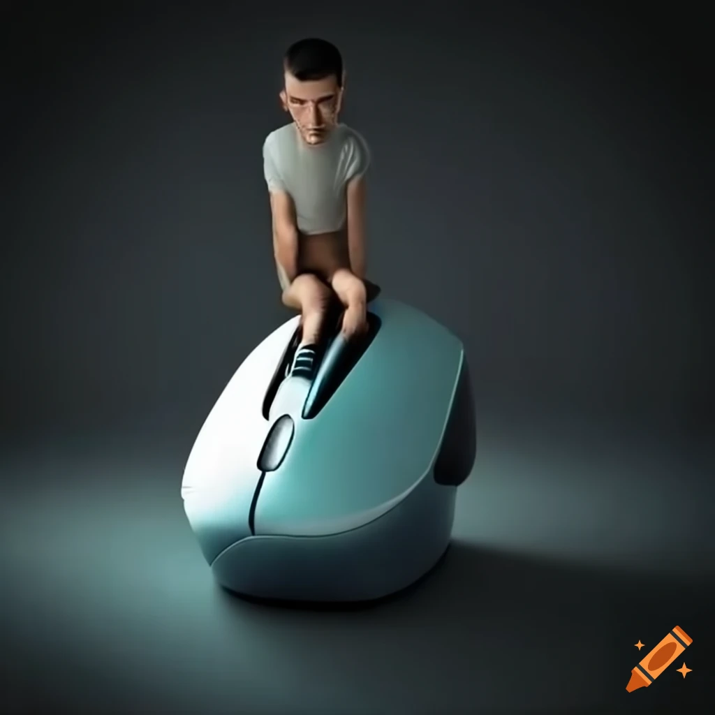 Man sitting on a large computer mouse on Craiyon