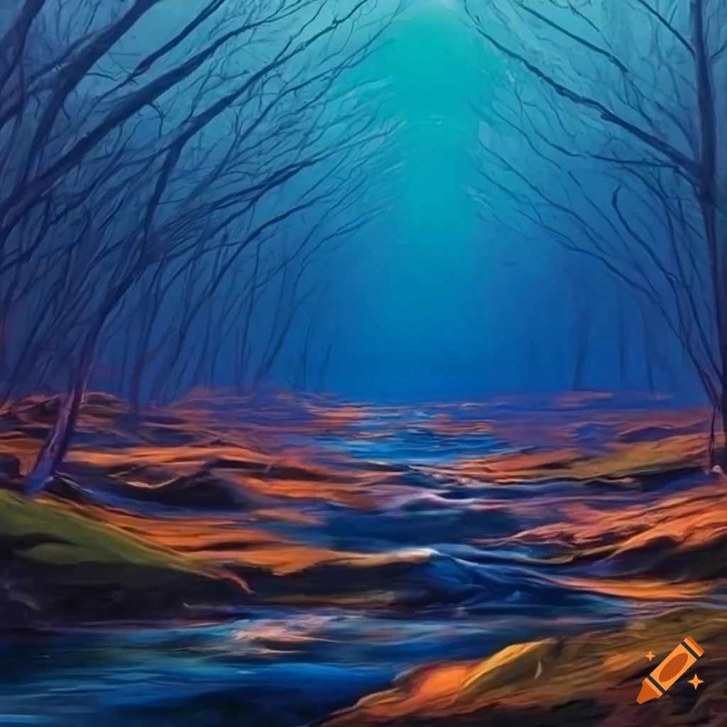 High definition forested ocean art with intricate layering and maple