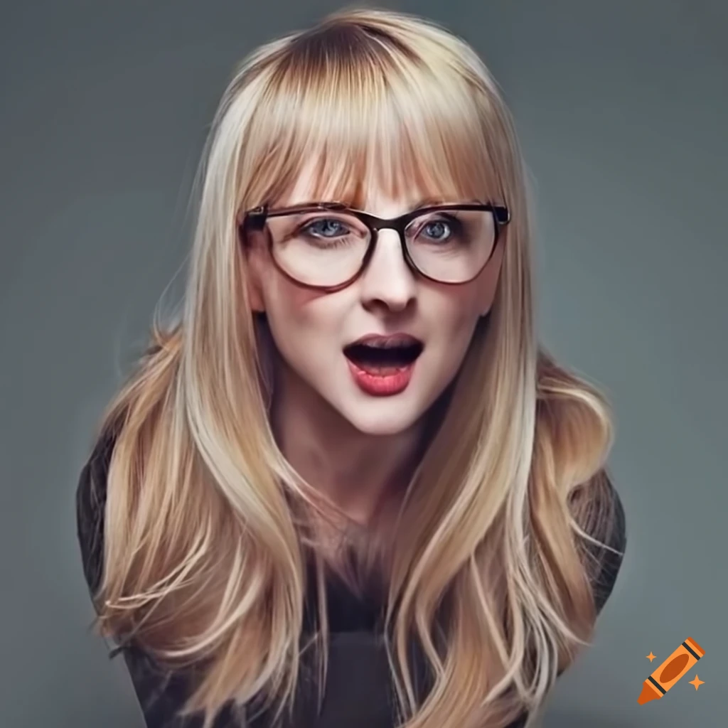 Melissa Rauch with a bleached blonde haircut and red lipstick
