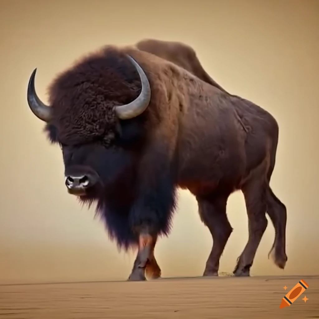 Man riding a wild buffalo in a dramatic scene