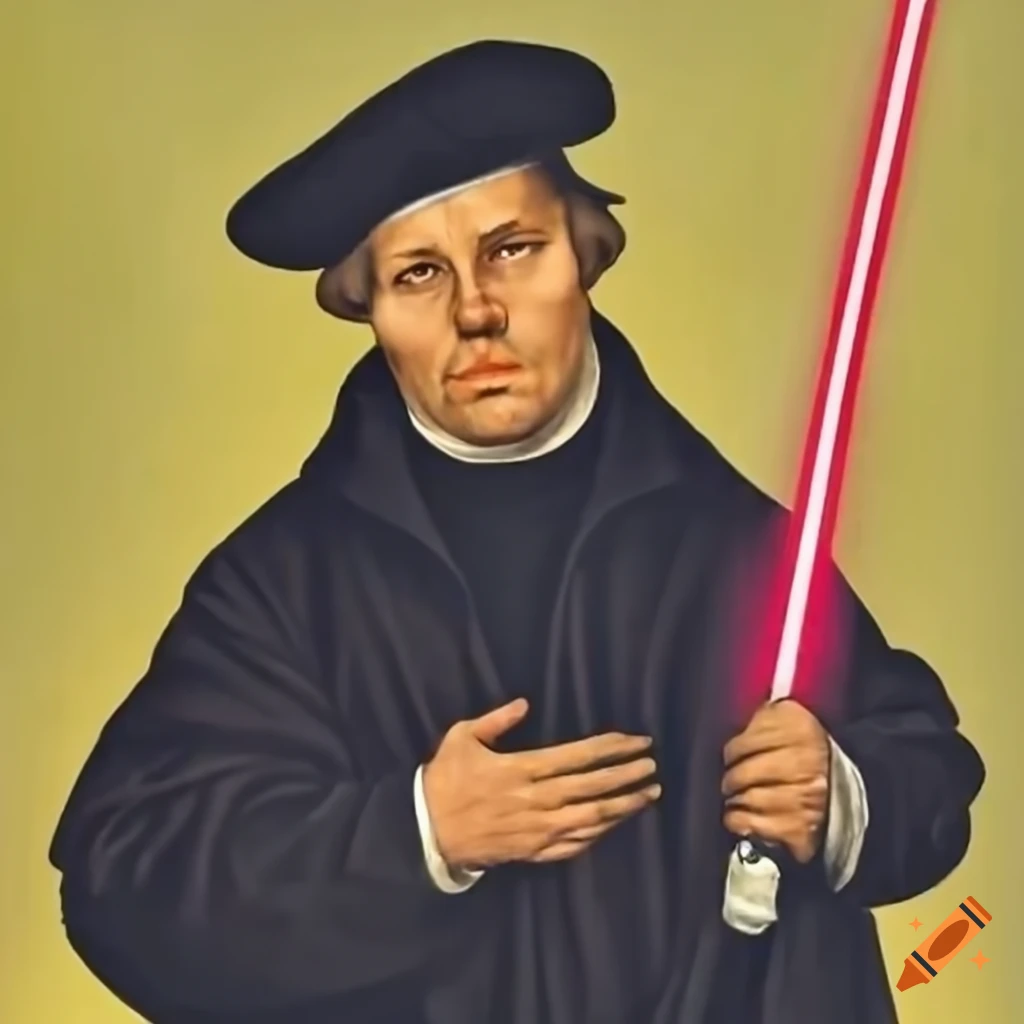 Martin Luther holding a lightsaber in film cover with yellow fog