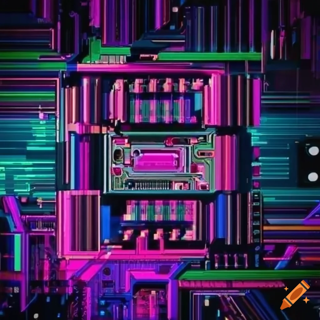 Glitchy retrowave circuit board