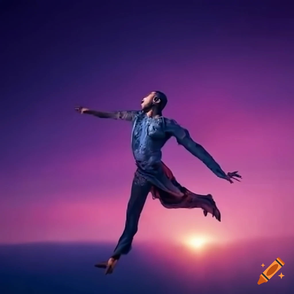 Graceful and powerful man flying through the sky