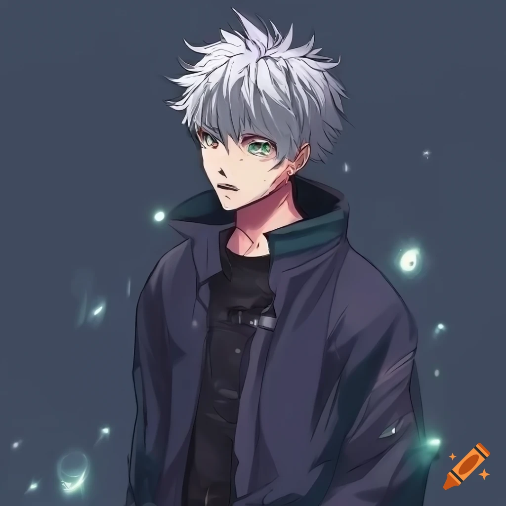 Handsome male character with green eyes in a stormy alleyway on Craiyon