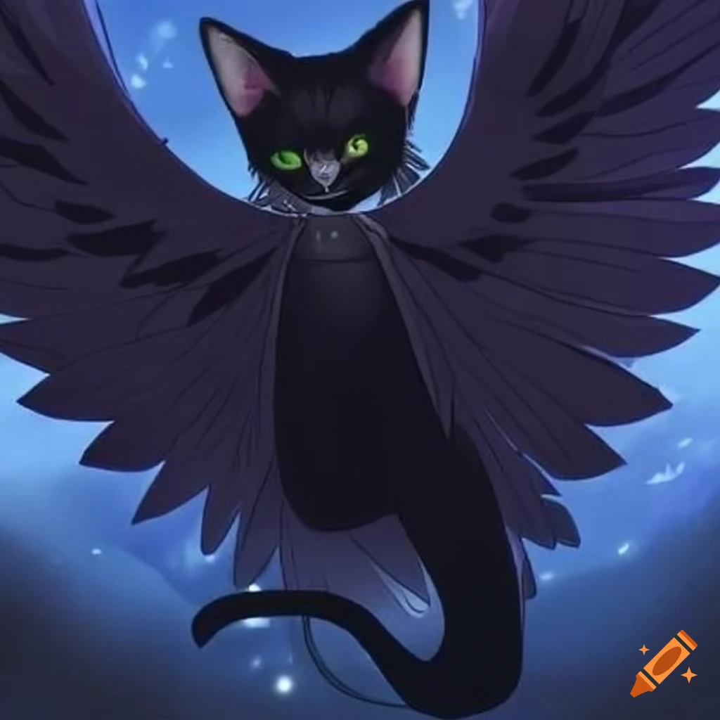 Black cat with wings on Craiyon
