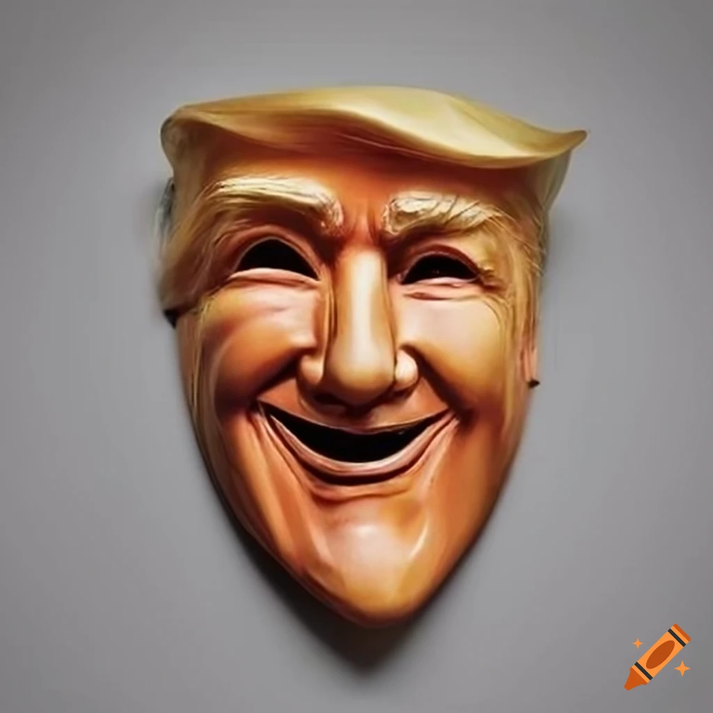 Trumpinspired comedy mask wall art in the style of theatre masks on