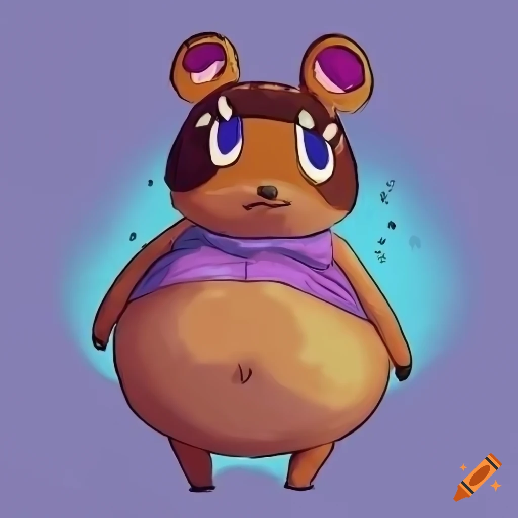 Tom Nook showing his big belly in furry anthro art