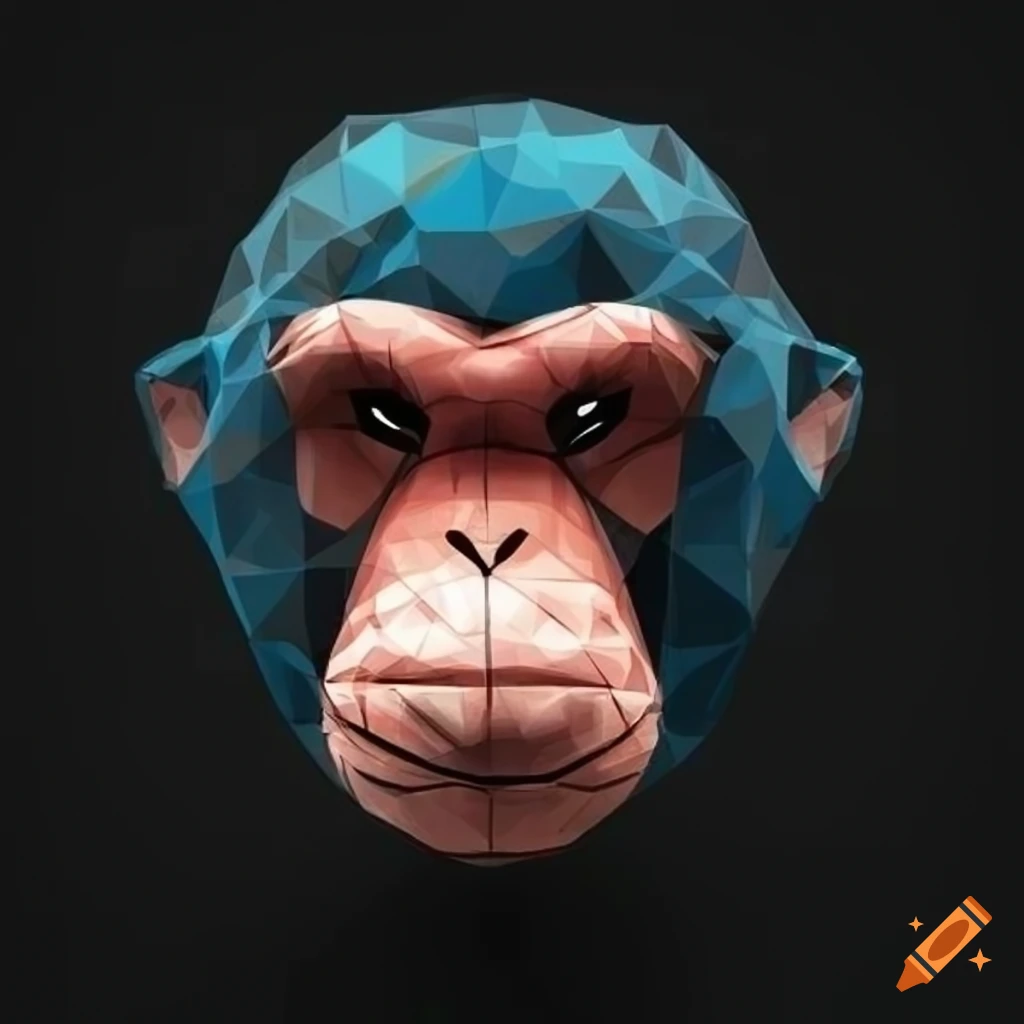 Graffiti art plush ape in low poly on black background