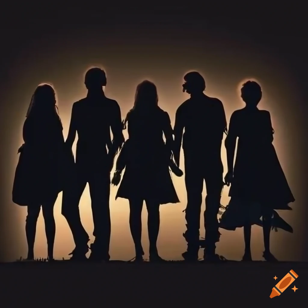 Silhouette of a group of five young adults