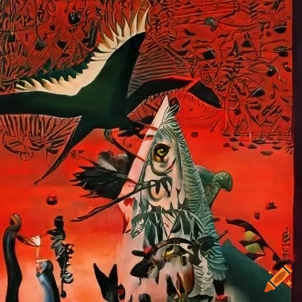 1930s Science Fiction pulp magazine cover with Arabic writing, red stars, owls, and crows
