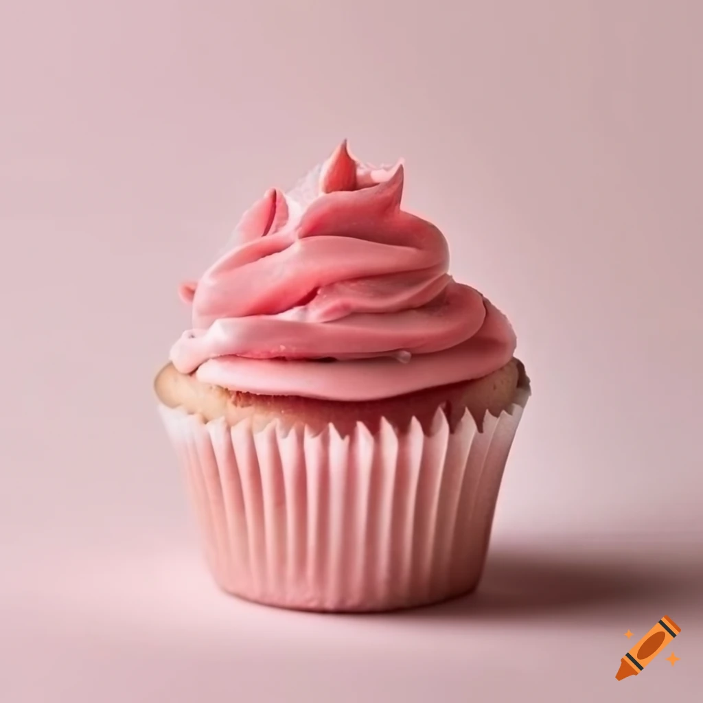 Pink cupcake with vanilla cake and pink cream in American food style