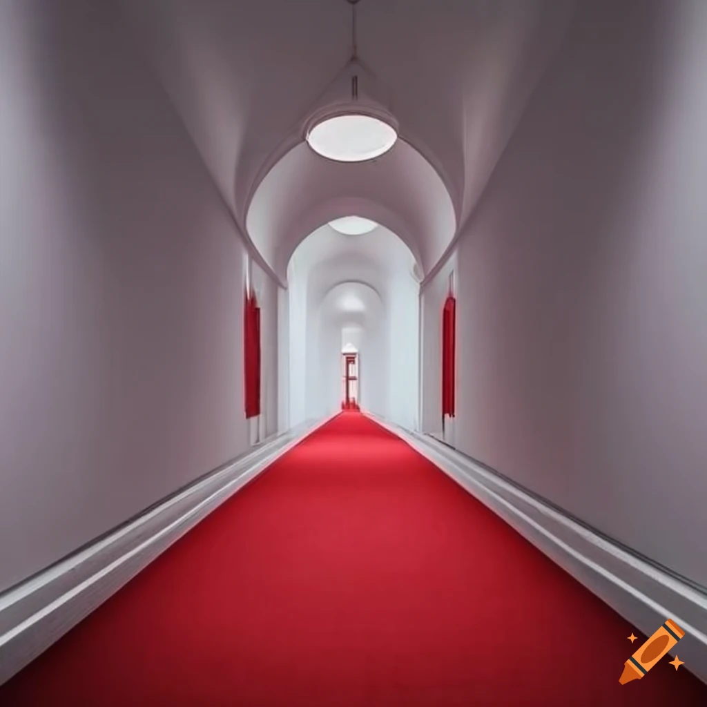Corridor with red carpet and dim lighting on Craiyon