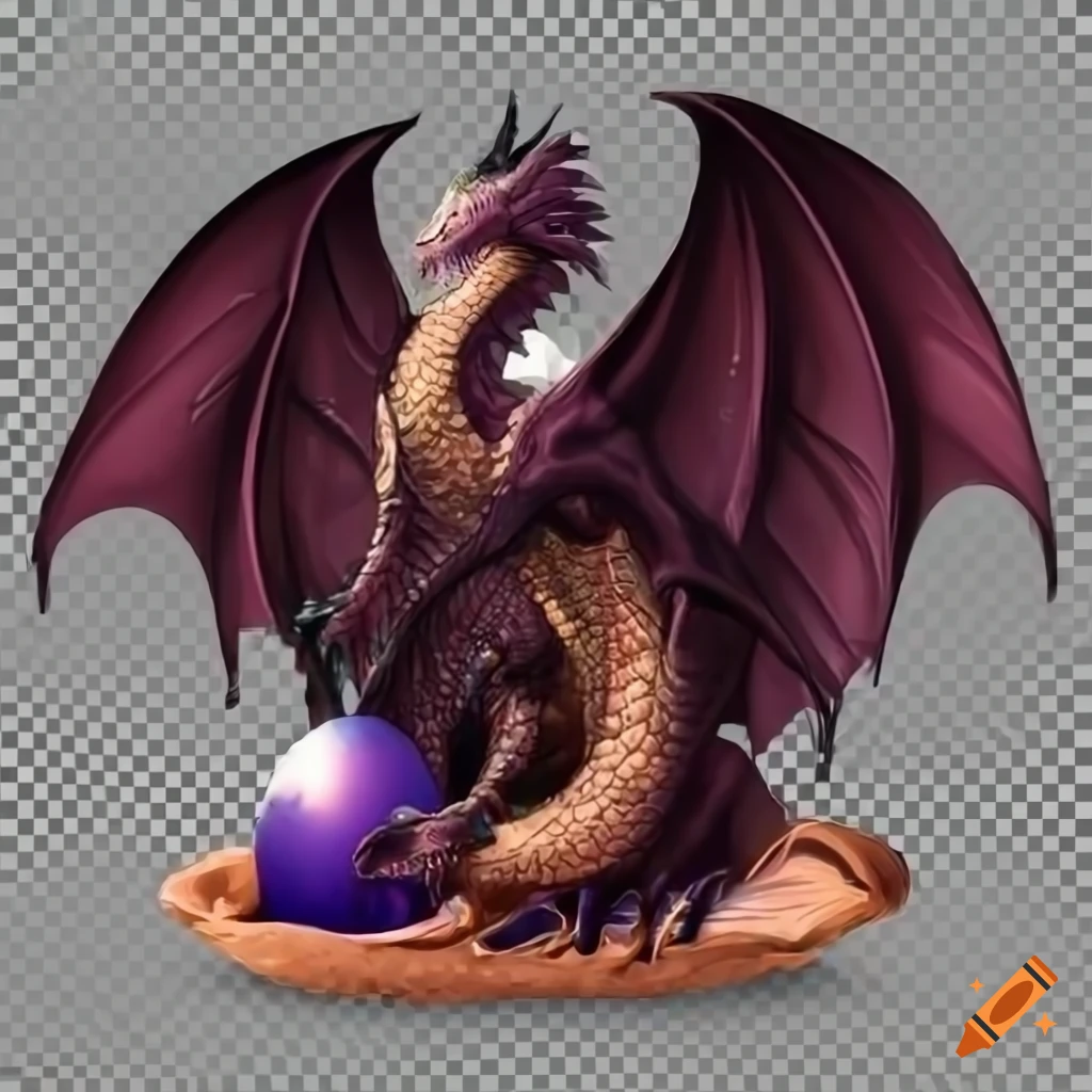 Majestic dragon guarding a glistening egg on a transparent background