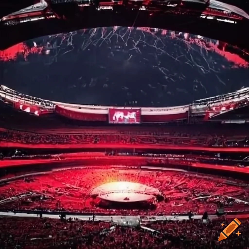 Palco com tema de foguete no Mercedes Benz Stadium