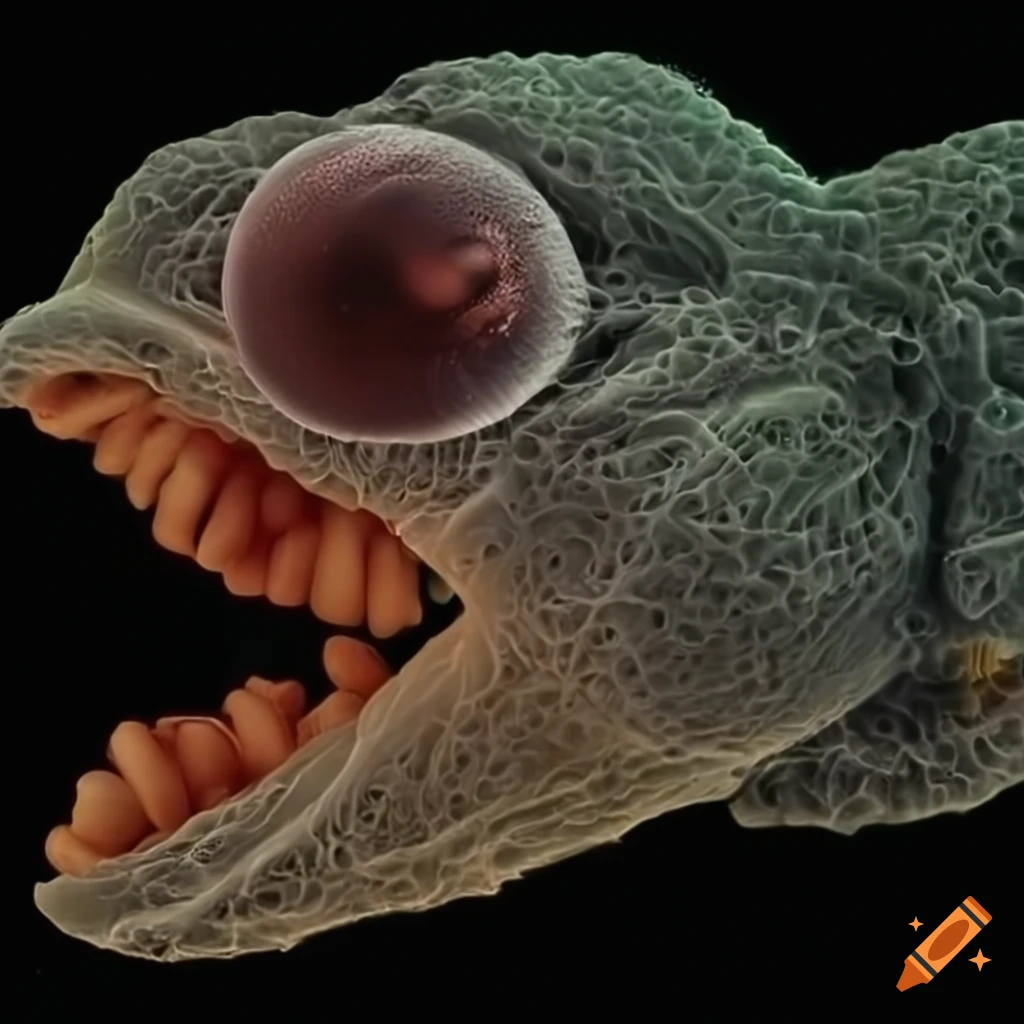 Transparent microscopic alien nanobots under electron microscope