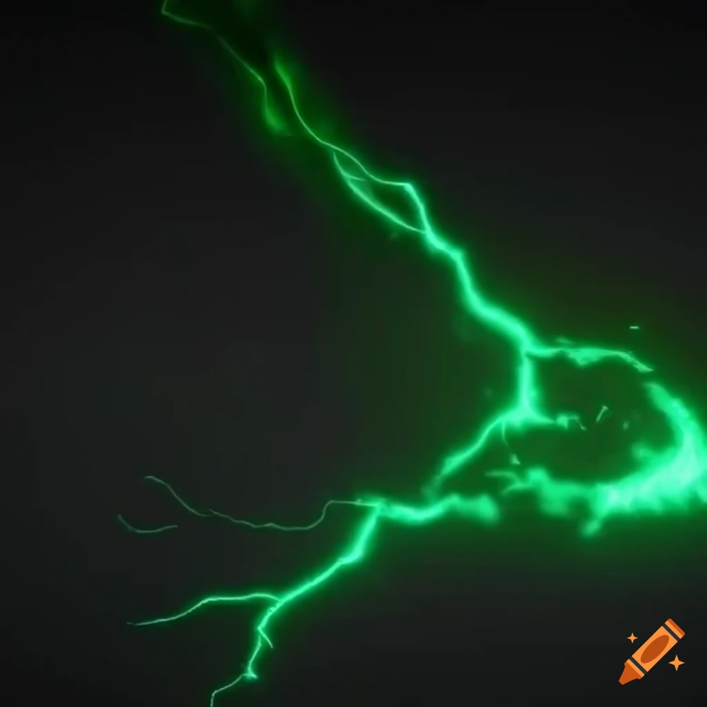 Green-cyan plasma fireball with lightning in a grey background