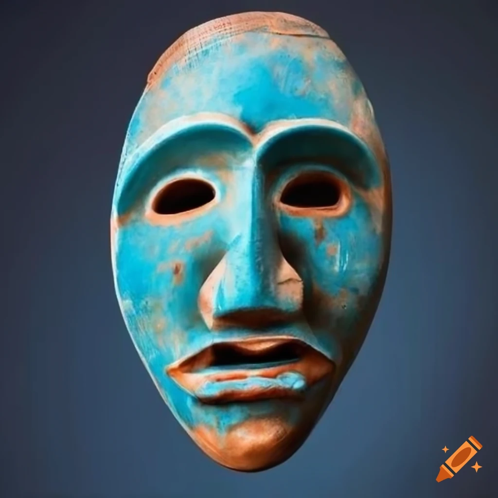 South american mask against a blue background on Craiyon