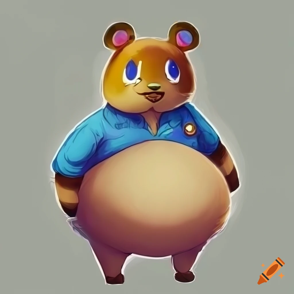 Tom Nook showing his big belly in furry anthro art