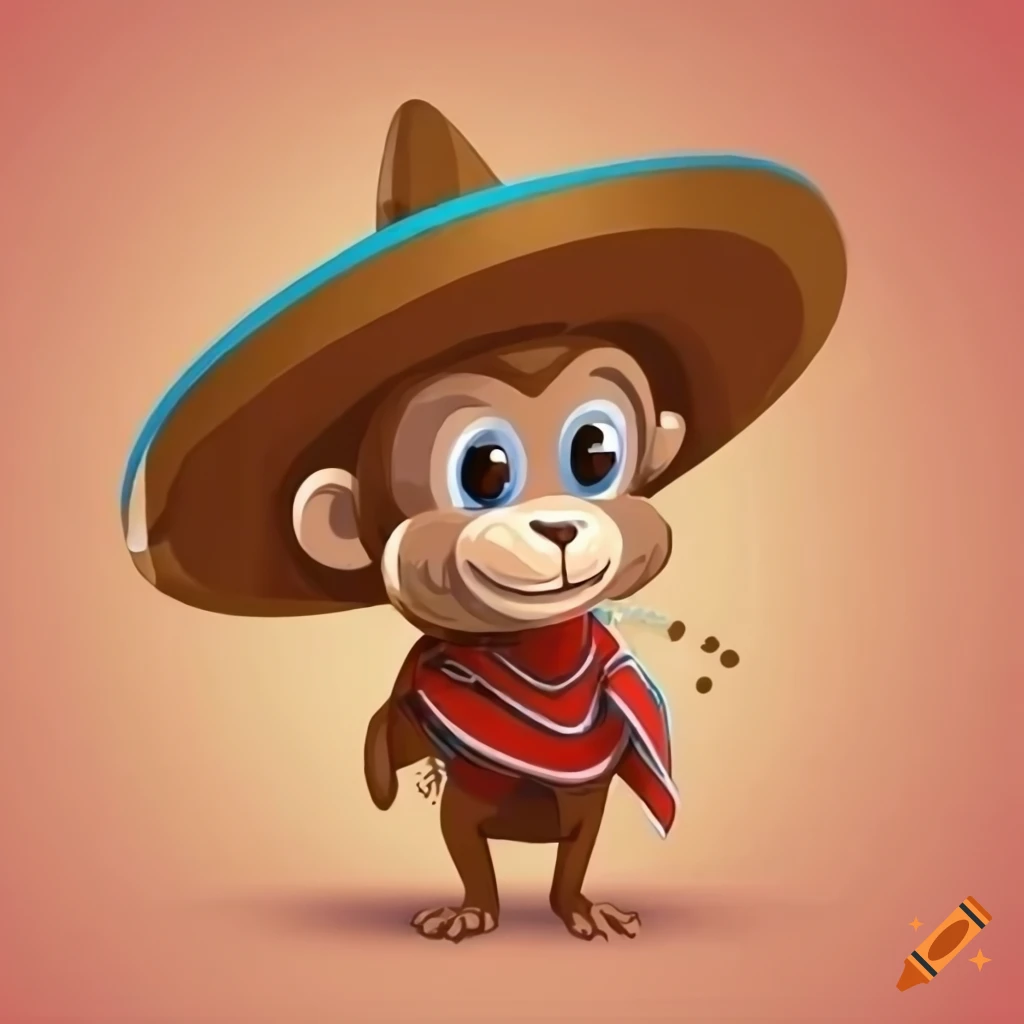 Cartoon monkey wearing a sombrero and poncho