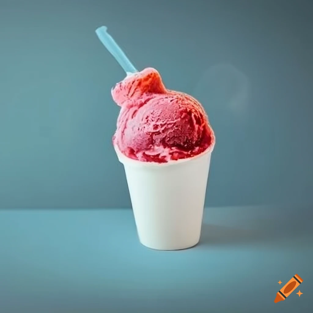 Cherry italian ice in a cup with vanilla swirl ice cream on Craiyon