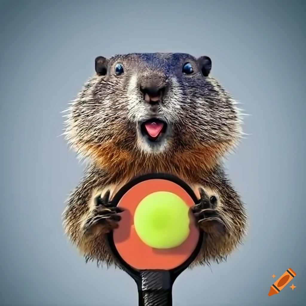 Groundhog holding a pickleball paddle