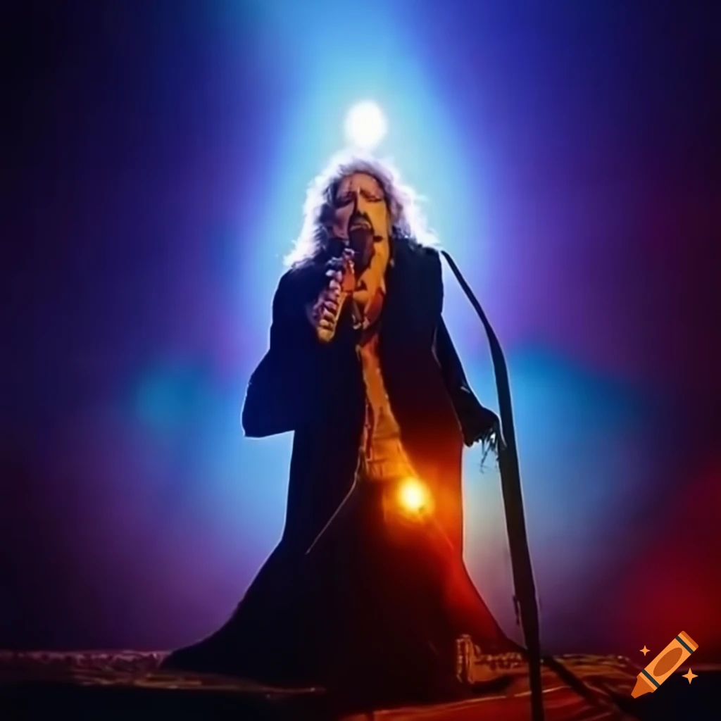 Ronnie James Dio singing on a silver mountain with angels in the background