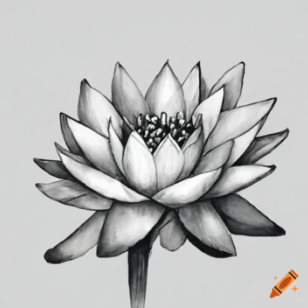 realistic black and white water lily tattoo, water lily tattoo black and  white, waterlily, minimalist geometric water lily tattoo, water lily line  art, easy water lily drawing for kids 36115816 Vector Art